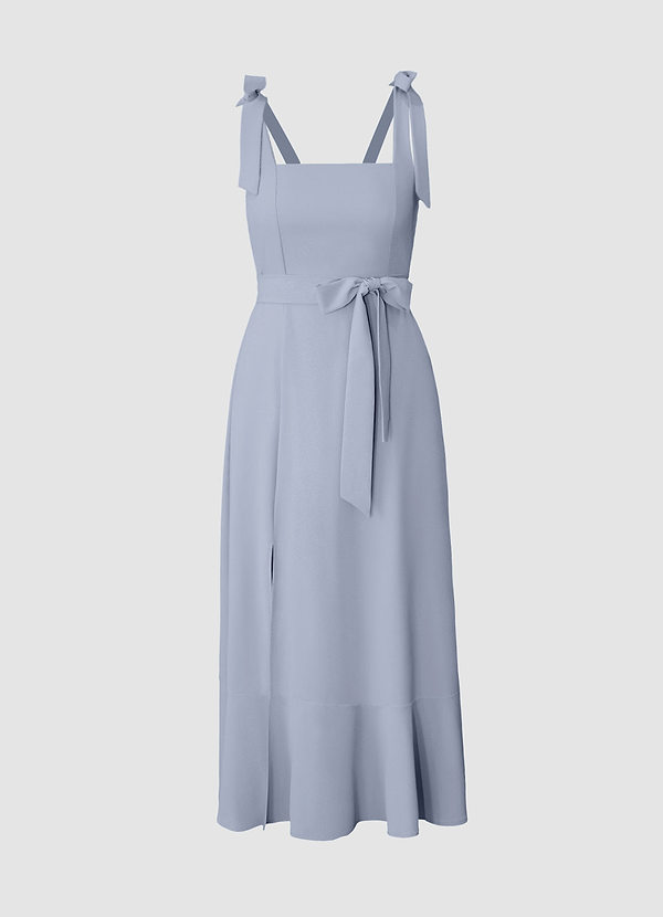 back Love Of Romance French Blue Tie-Straps Ruffled Midi Dress