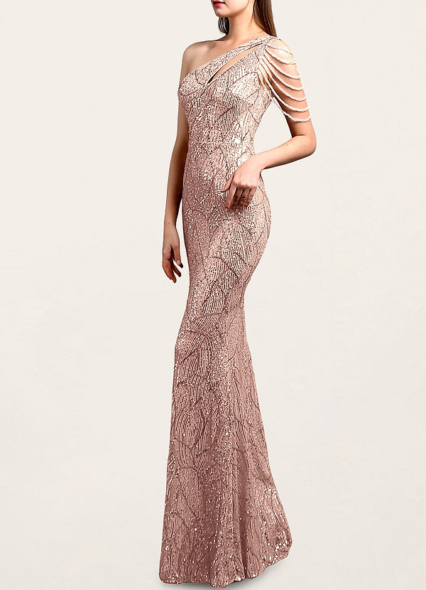 back Gleaming And Gorgeous Gold Sequin Asymmetrical Maxi Dress