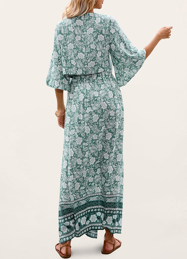 back Play Tourist Mint Green Floral Print Two-Piece Short Sleeve Maxi Dress