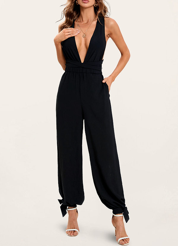 front In The City Black Sleeveless Jumpsuit