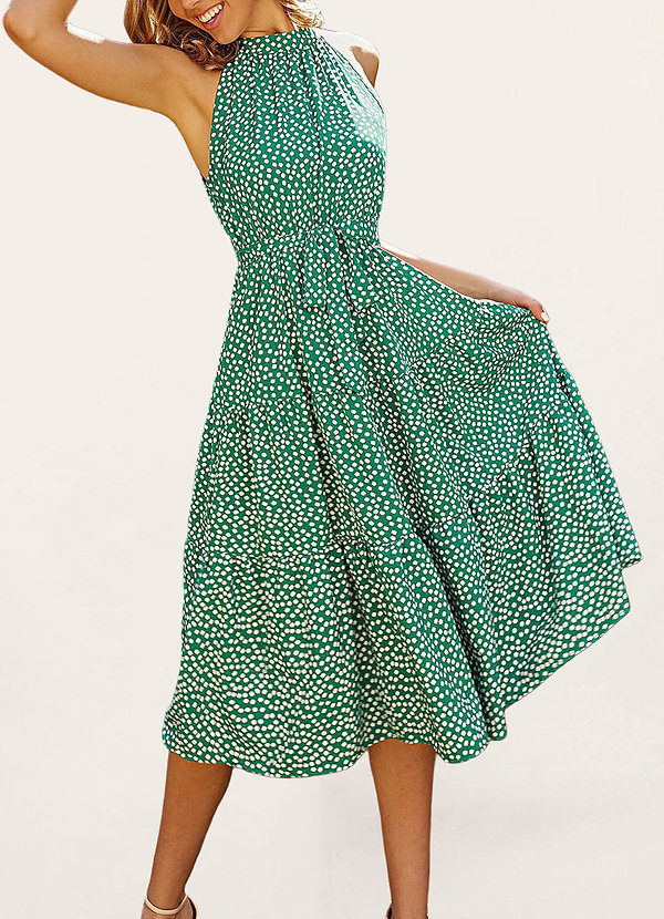 back Brewton Green Floral Print Halter-Neck Midi Dress