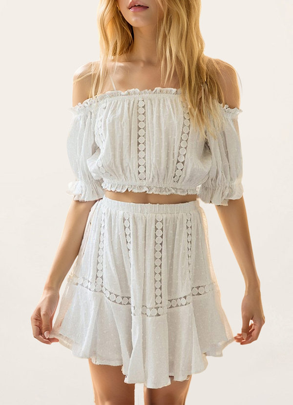 back To My Love White Lace Short Sleeve Two-Piece Mini Dress